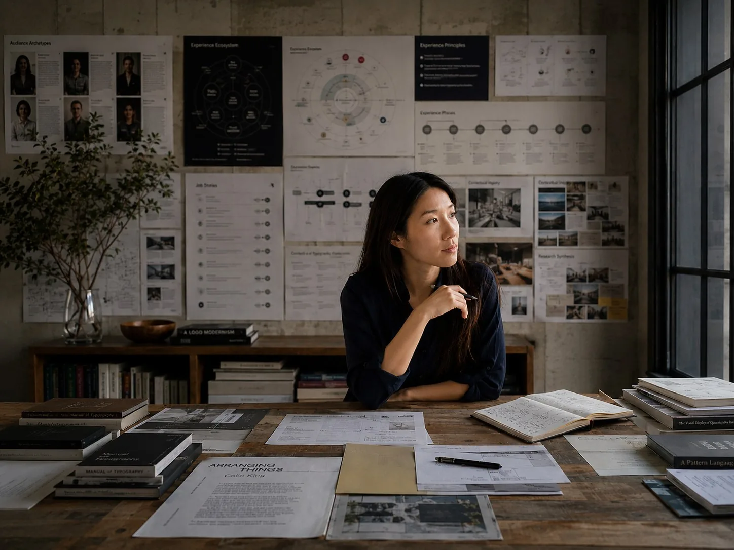Editorial portrait of Carina Ngai in a studio with systems-thinking artifacts